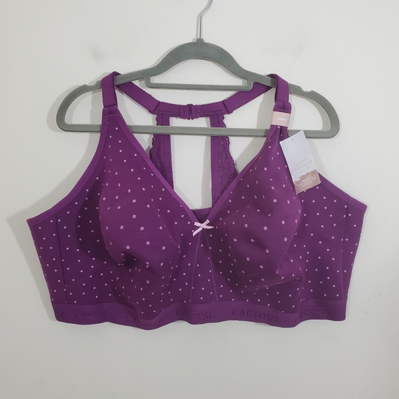 NWT Cacique Bra 50DDD 50F Unlined Full Coverage No-Wire Purple Polka Dot Comfy - Picture 2 of 12